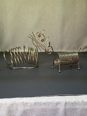 Vintage MCM CAT & DOG Brass Metal Mail Holder Organizer